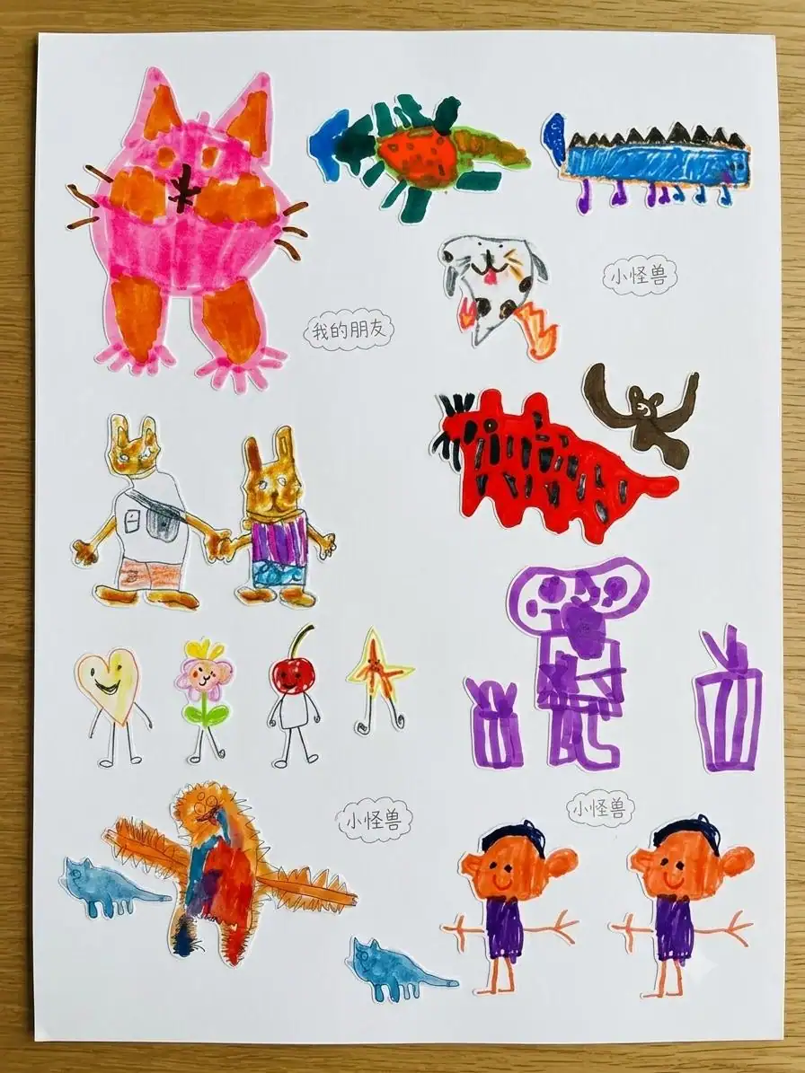 A child’s original colourful characters, ready for a story